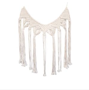 Macrame white hanging wall decor tassels hand-made cotton rope tapestry